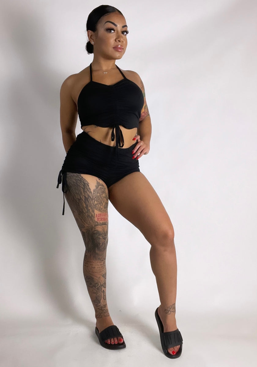 Black side tie shorts & tank top set – SPK